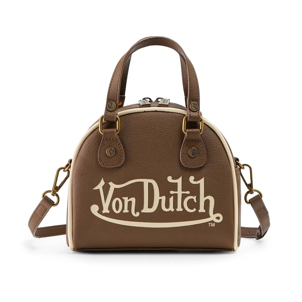 Von Dutch Brown/Tan Cream Mini Bowler Bag W/ Crossbody Strap NIP/NWT